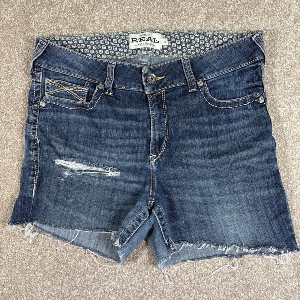 Ariat REAL Denim DIY Cutoff Shorts Dark Wash Distressed Western Boho Size 33L